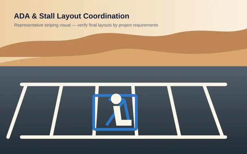 Representative accessible stall pavement marking layout