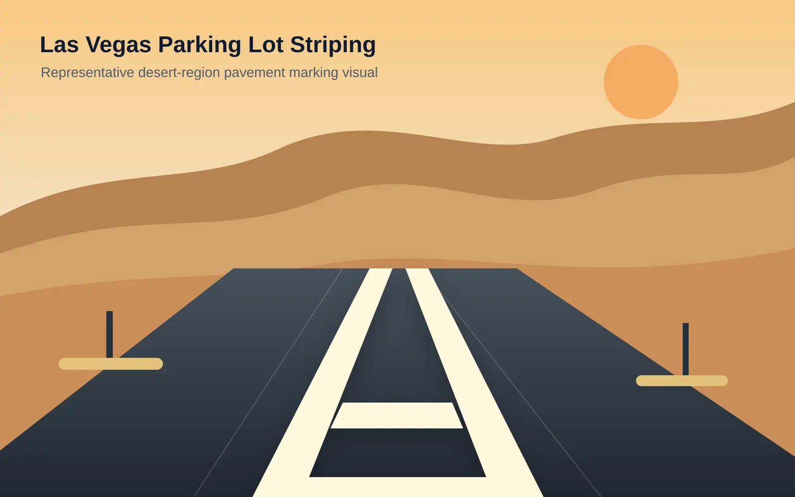 Illustrated Las Vegas desert parking lot with fresh white striping and pavement markings
